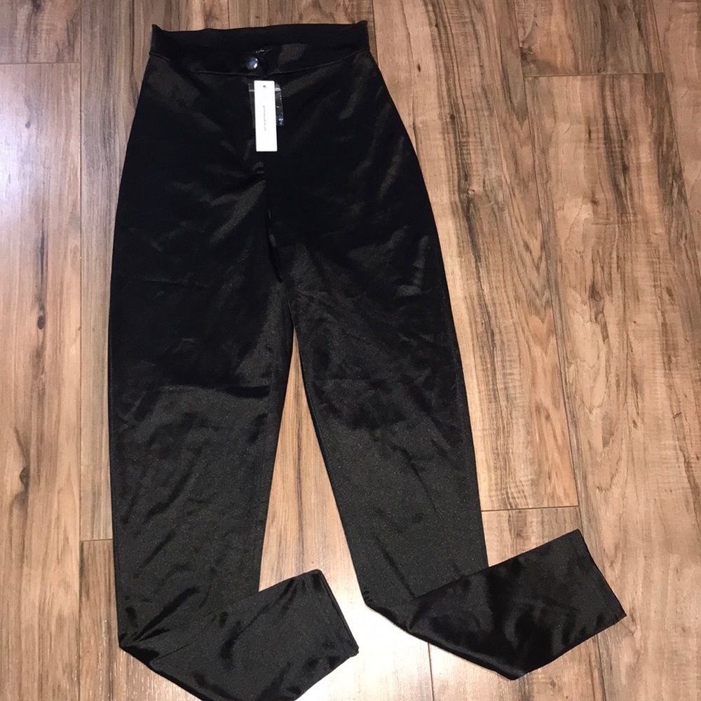 Good times black silky satin high waisted pants NWT size medium